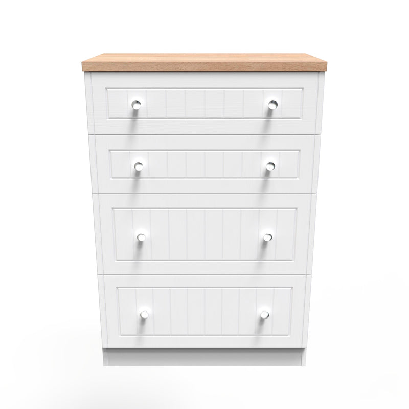 Lynton Ready Assembled 4 Drawer Deep Chest in Porcelain Ash & Bardolino Oak