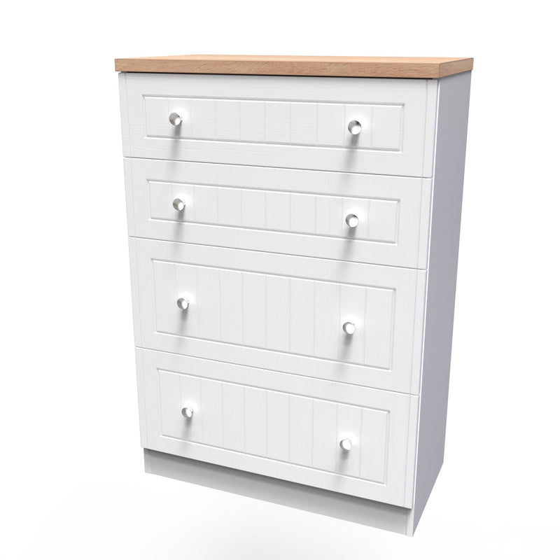 Lynton Ready Assembled 4 Drawer Deep Chest in Porcelain Ash & Bardolino Oak
