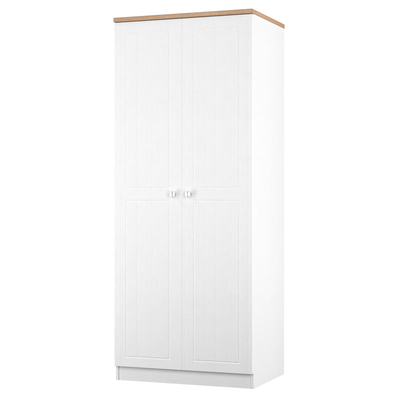 Lynton Ready Assembled 2 Door Wardrobe In Porcelain Ash & Bardolino Oak