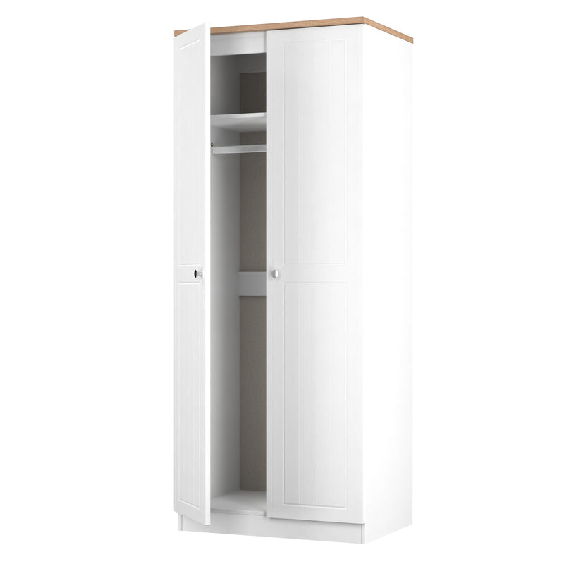 Lynton Ready Assembled 2 Door Wardrobe In Porcelain Ash & Bardolino Oak