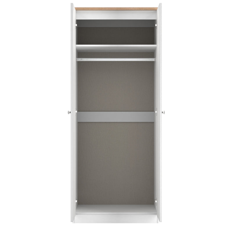Lynton Ready Assembled 2 Door Wardrobe In Porcelain Ash & Bardolino Oak