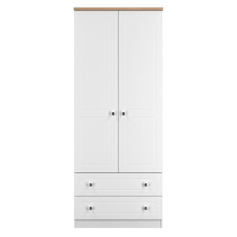 Lynton Ready Assembled 2 Door 2 Drawer Wardrobe In Porcelain Ash & Bardolino Oak