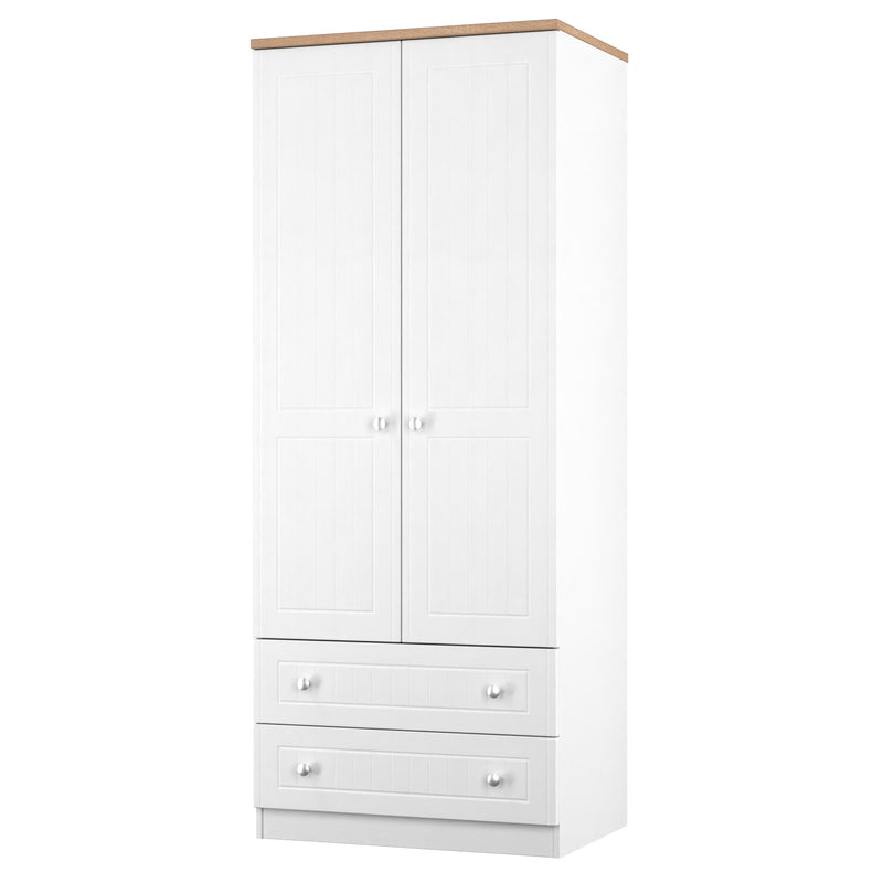 Lynton Ready Assembled 2 Door 2 Drawer Wardrobe In Porcelain Ash & Bardolino Oak