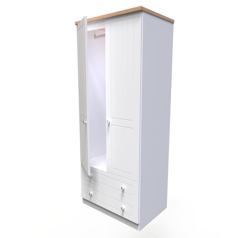 Lynton Ready Assembled 2 Door 2 Drawer Wardrobe In Porcelain Ash & Bardolino Oak