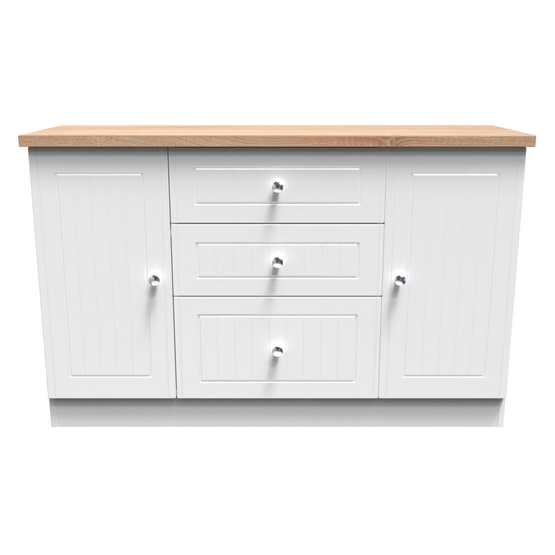 Lynton Ready Assembled 2 Door 3 Drawer Sideboard in Porcelain Ash & Bardolino Oak