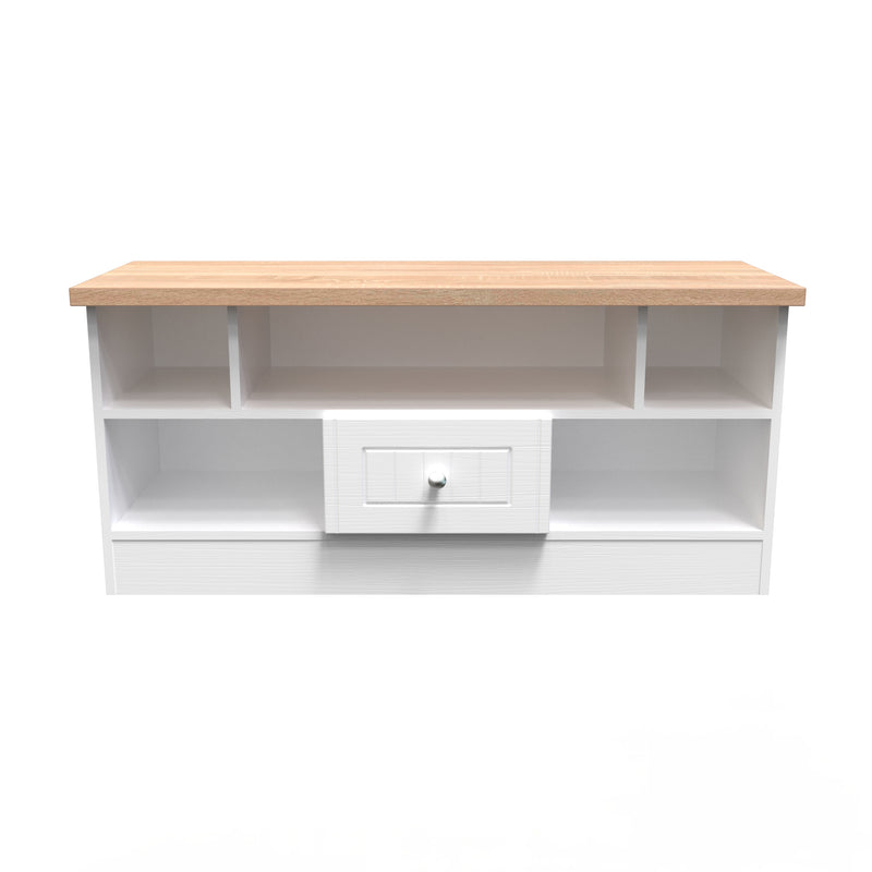 Lynton Ready Assembled 1 Drawer TV & Media Unit In Porcelain Ash & Bardolino Oak