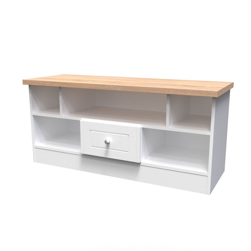 Lynton Ready Assembled 1 Drawer TV & Media Unit In Porcelain Ash & Bardolino Oak