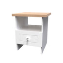 Lynton Ready Assembled Bottom Drawer Lamp Table in Porcelain Ash & Bardolino Oak