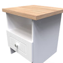 Lynton Ready Assembled Bottom Drawer Lamp Table in Porcelain Ash & Bardolino Oak