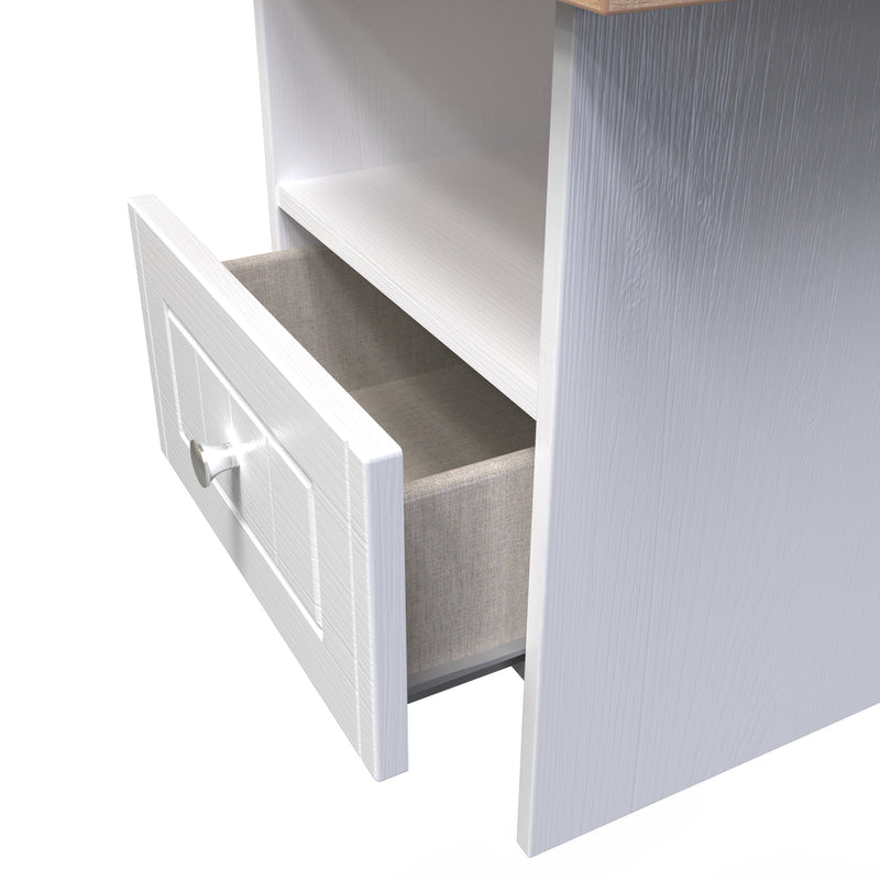 Lynton Ready Assembled Bottom Drawer Lamp Table in Porcelain Ash & Bardolino Oak