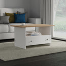 Lynton Ready Assembled Bottom Drawer Coffee Table In Porcelain Ash & Bardolino Oak