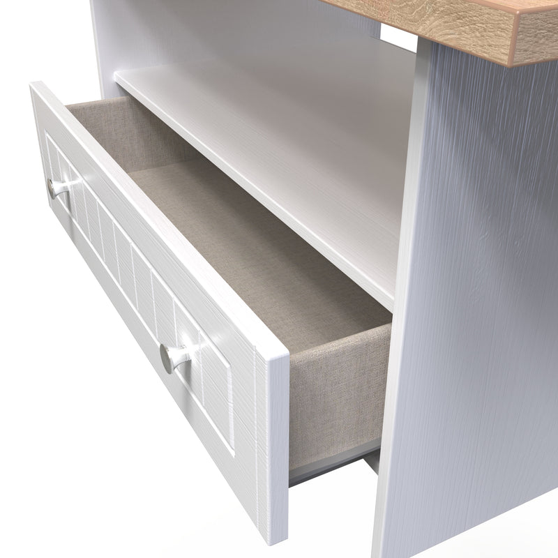 Lynton Ready Assembled Bottom Drawer Coffee Table In Porcelain Ash & Bardolino Oak