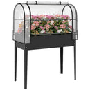 Outsunny Metal Raised Planter with Flip-Up Greenhouse, Drainage Hole, Black