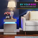 HOMCOM High Gloss Bedside Table with LED Light and 2 Drawers, Grey