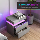HOMCOM High Gloss Bedside Table with LED Light and 2 Drawers, Grey