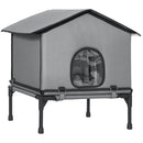 PawHut Outdoor Cat House, Feral Cat Shelter With Elevated Base, Grey
