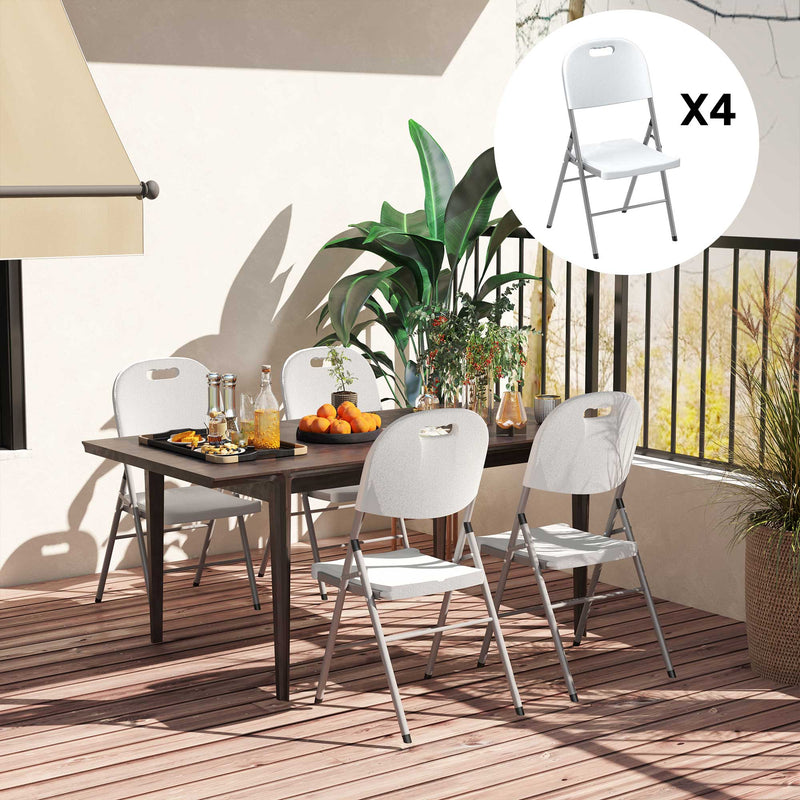Outsunny Folding Chair With Steel Frame, Garden Chair Set, White