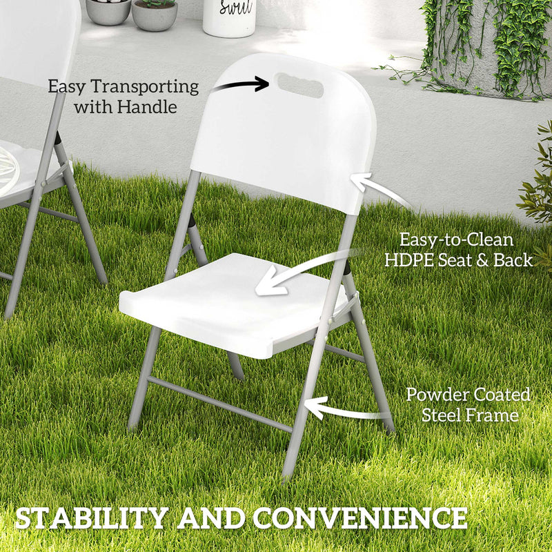 Outsunny Folding Chair With Steel Frame, Garden Chair Set, White