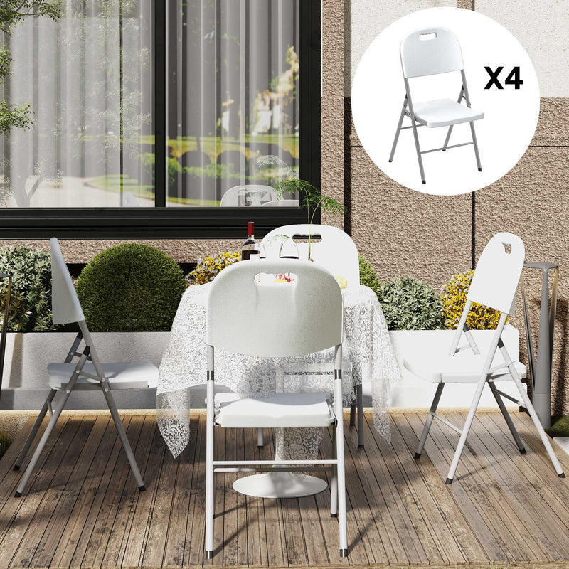 Outsunny Folding Chair With Steel Frame, Garden Chair Set, White