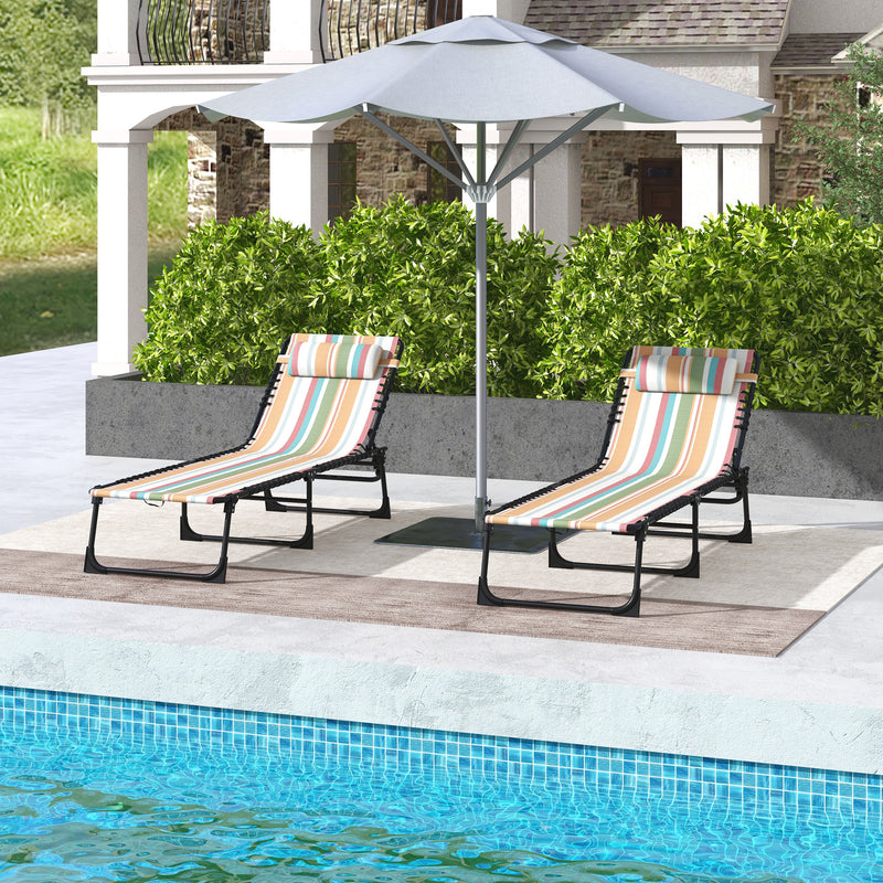 Outsunny 2 Pcs Folding Beach Chair Chaise Lounge 4 Adjustable Positions