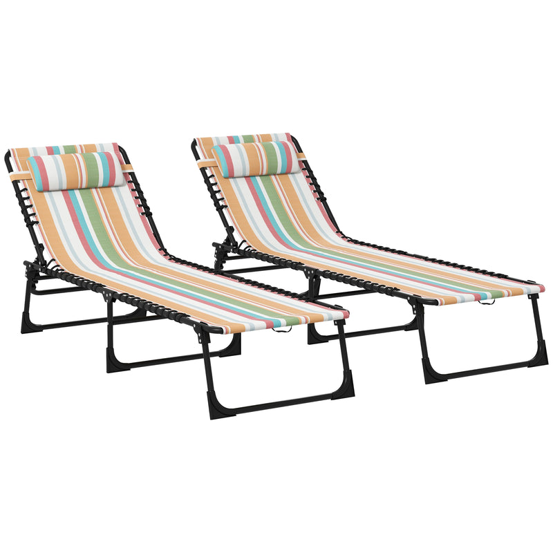 Outsunny 2 Pcs Folding Beach Chair Chaise Lounge 4 Adjustable Positions