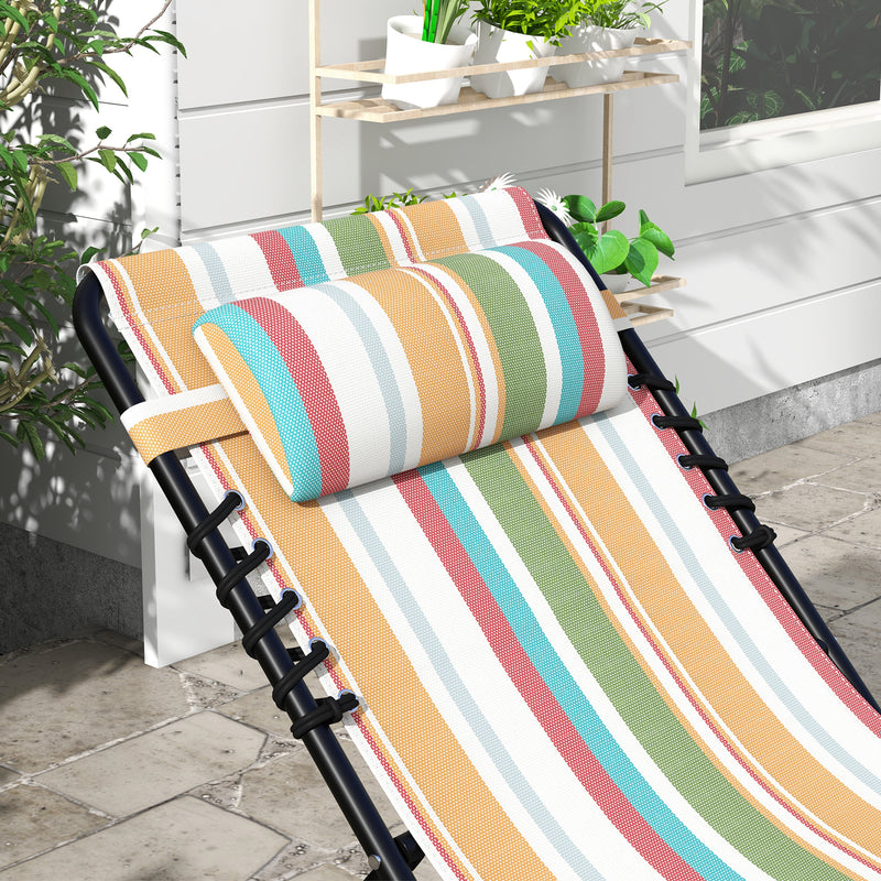 Outsunny 2 Pcs Folding Beach Chair Chaise Lounge 4 Adjustable Positions