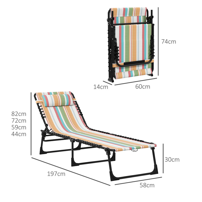 Outsunny 2 Pcs Folding Beach Chair Chaise Lounge 4 Adjustable Positions