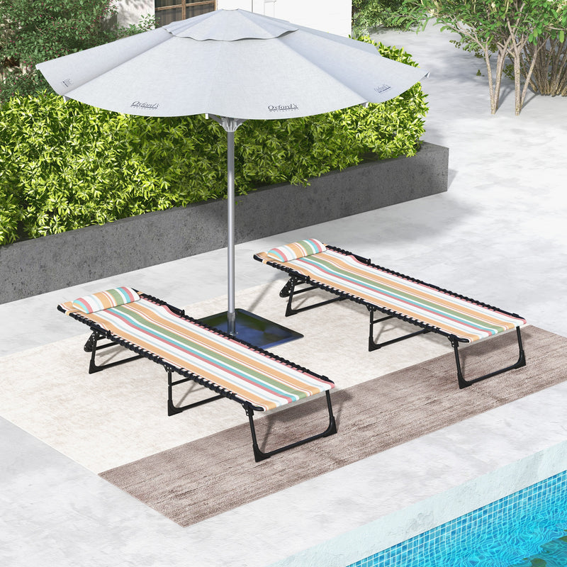 Outsunny 2 Pcs Folding Beach Chair Chaise Lounge 4 Adjustable Positions