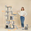 PawHut 170 Cm Cat Tree, Large Cat Tower With 7 Scratching Posts, Light Grey