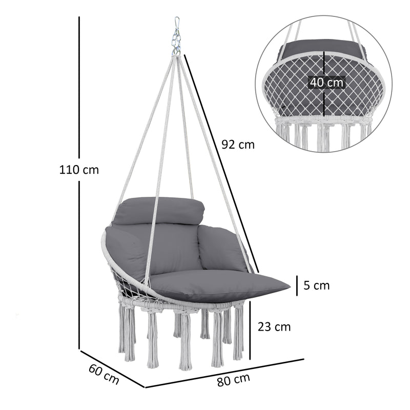 Outsunny Hammock Chair, Boho Hanging Swing Chair with Cushion