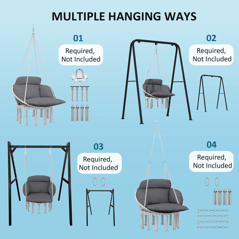 Outsunny Hammock Chair, Boho Hanging Swing Chair with Cushion