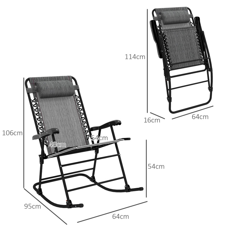 Outsunny Folding Rocking Chair Outdoor Portable Zero Gravity Chair Grey