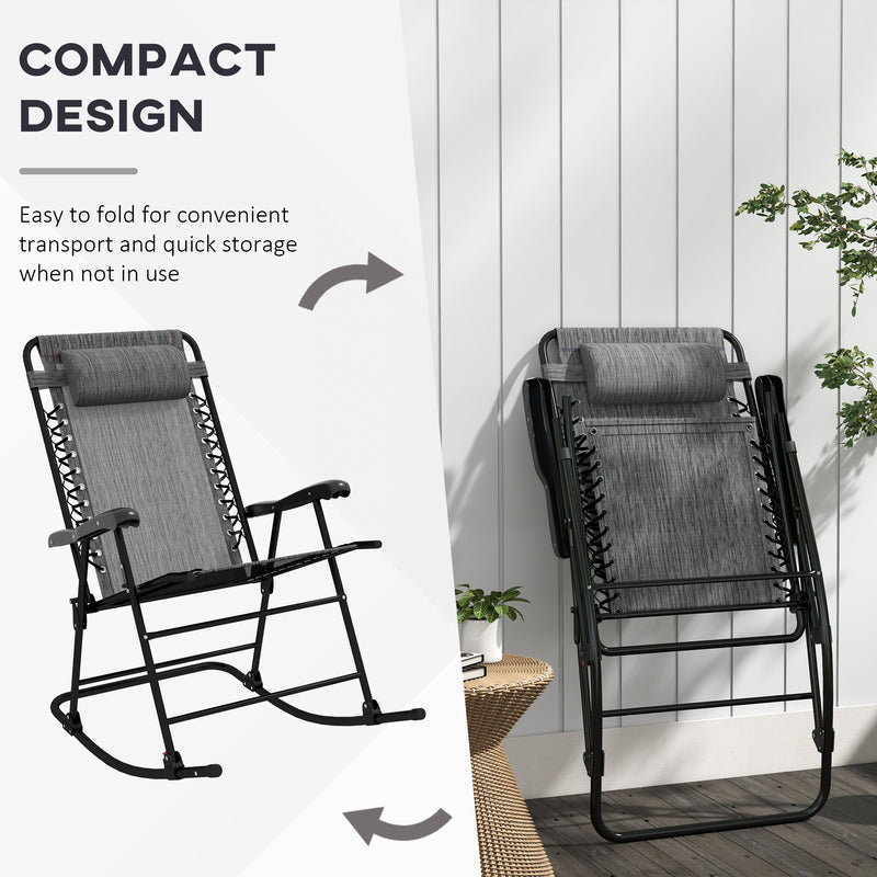 Outsunny Folding Rocking Chair Outdoor Portable Zero Gravity Chair Grey