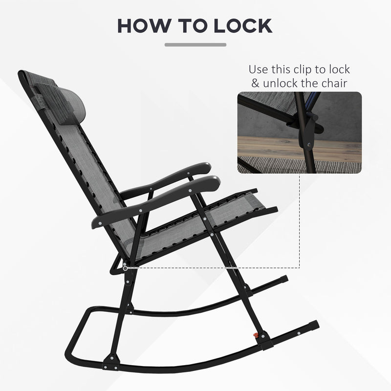 Outsunny Folding Rocking Chair Outdoor Portable Zero Gravity Chair Grey