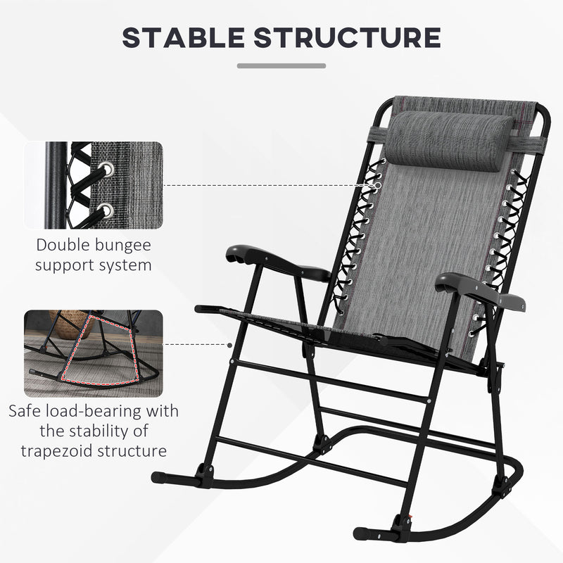 Outsunny Folding Rocking Chair Outdoor Portable Zero Gravity Chair Grey