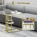 HOMCOM C-Shaped Narrow Side Table, End Table With Shelf, White Marble Grain