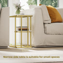 HOMCOM C-Shaped Narrow Side Table, End Table With Shelf, White Marble Grain