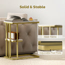HOMCOM C-Shaped Narrow Side Table, End Table With Shelf, White Marble Grain