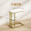 HOMCOM C-Shaped Narrow Side Table, End Table With Shelf, White Marble Grain