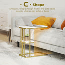HOMCOM C-Shaped Narrow Side Table, End Table With Shelf, White Marble Grain