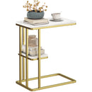 HOMCOM C-Shaped Narrow Side Table, End Table With Shelf, White Marble Grain