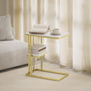 HOMCOM C-Shaped Narrow Side Table, End Table With Shelf, White Marble Grain