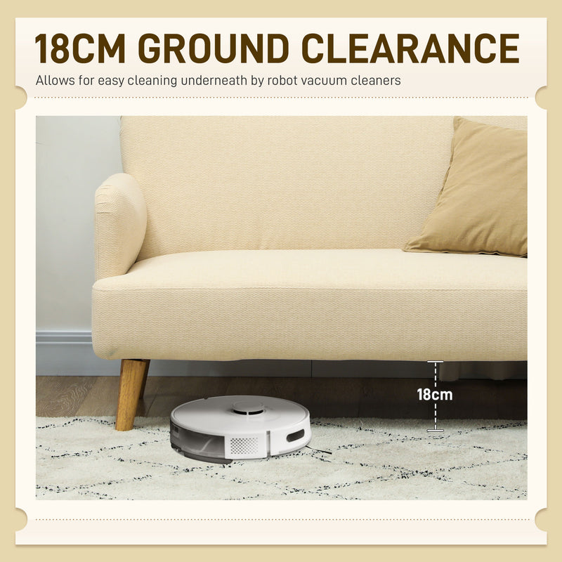 HOMCOM 2 Seater Sofa With 21cm Thick Padding And Wood Legs - Cream/Grey/Yellow