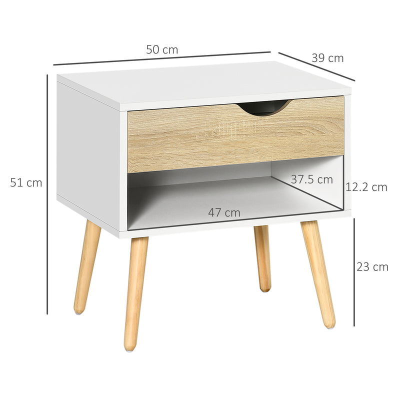 HOMCOM Set of 2 Bedside Table with Drawer & Shelf, Nightstand for Bedroom