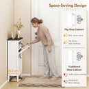 HOMCOM Shoe Cabinet with 2 Flip Drawers, Narrow Shoe Storage Cabinet, White