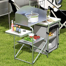 Outsunny Camping Kitchen with Cupboard Folding Camping Table with Carrying Bag