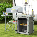 Outsunny Camping Kitchen with Cupboard Folding Camping Table with Carrying Bag