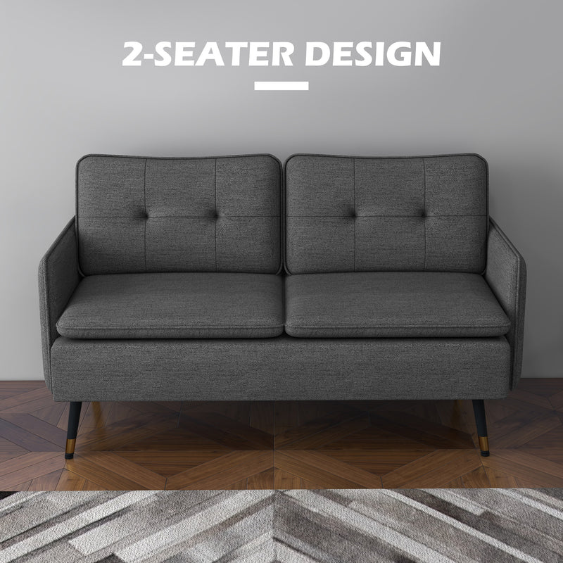 HOMCOM Modern Upholstered Two Seater Sofa for Bedroom Living Room Dark Grey