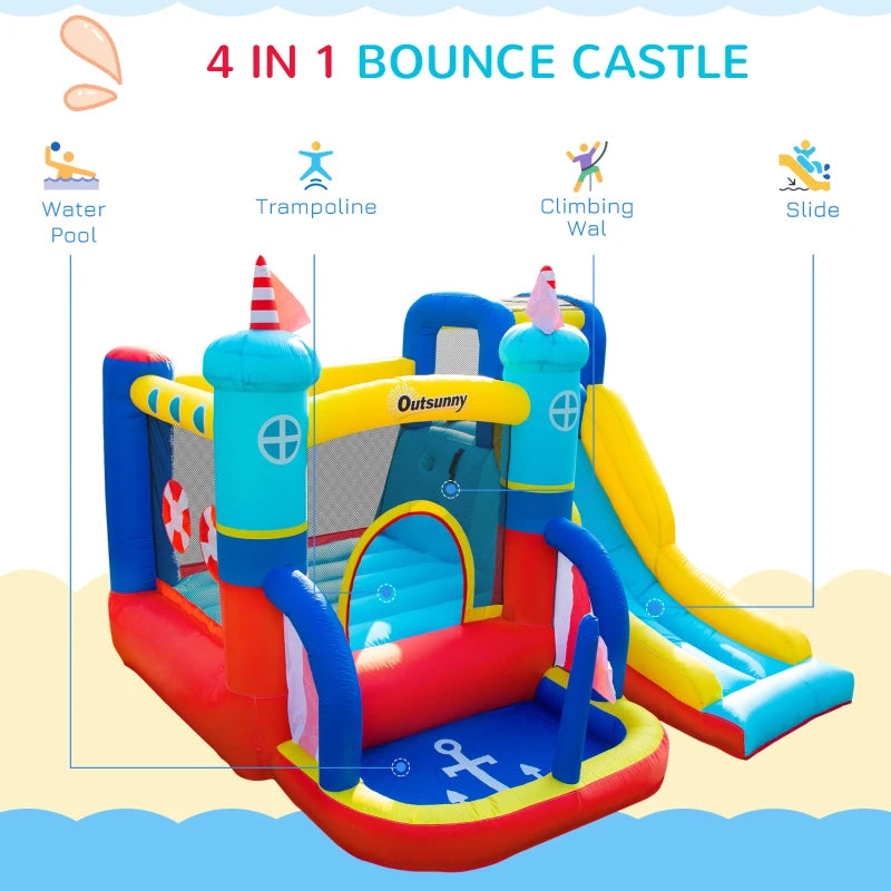 Outsunny Bouncy Castle with Slide and Pool