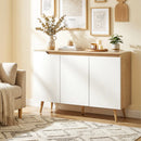 HOMCOM Sideboard Storage Cabinet With 5 Rubberwood Legs, White And Oak